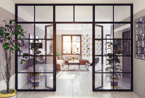 Modern,Apartment,Interior.,Glass,Partition,3d,Concept